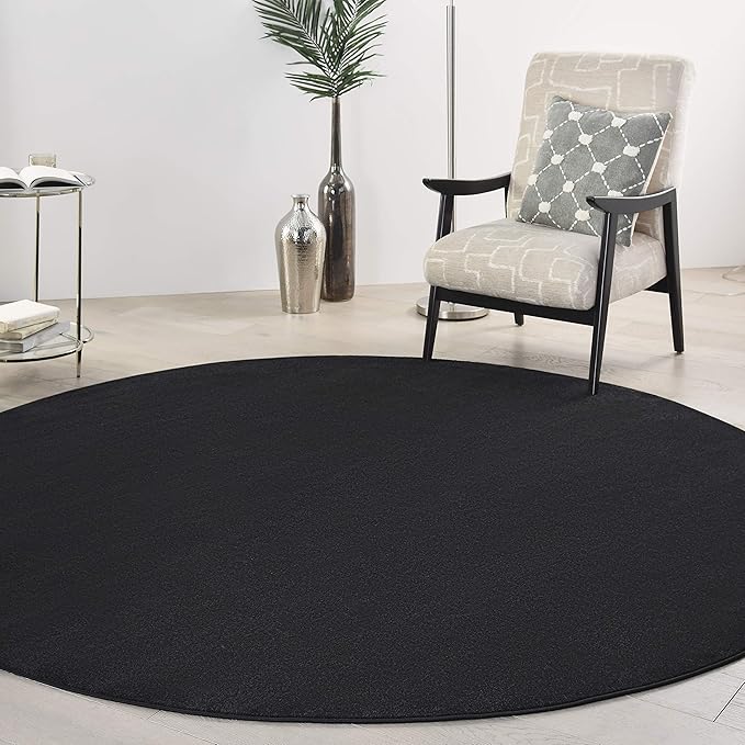 Nourison Home Essentials 8' x Round Black Fabric Outdoor Area Rug (8' Round)
