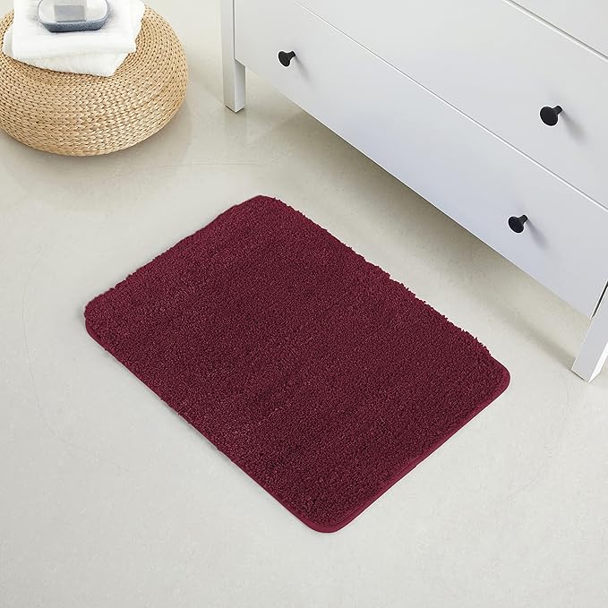YHF Bathroom Rugs 17" X 24", Extra Thick & Soft Microfiber Shaggy, Machine Washable Bath Mats, Absorbent Bath Rugs, Non-Slip Rubber Backing Bath Mat for Bathroom Floor, Tub and Shower, Burgundy