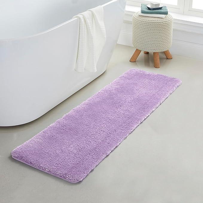 YHF Bathroom Runner Rugs 17" X 59", Extra Thick & Soft Microfiber Shaggy, Machine Washable Bath Mats, Absorbent Bath Rugs, Non-slip Rubber Backing Bath Mat for Bathroom Floor, Tub and Shower, Lavender