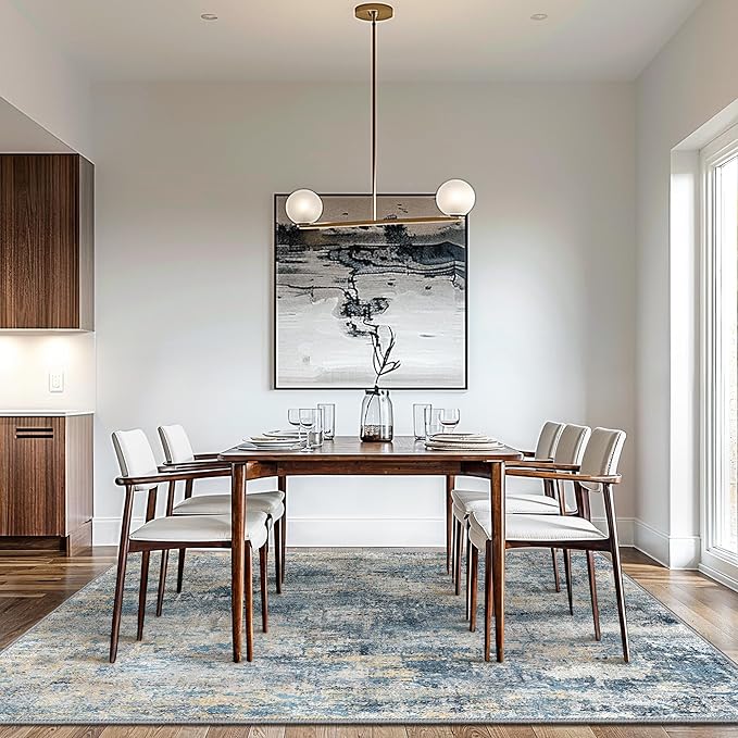 GENIMO Washable Area Rugs for Living Room Bedroom, 8x10 Modern Abstract Non Slip Rug, Low Pile Soft Contemporary Indoor Floor Carpet Cover for Dining Room Kitchen, Royal Blue