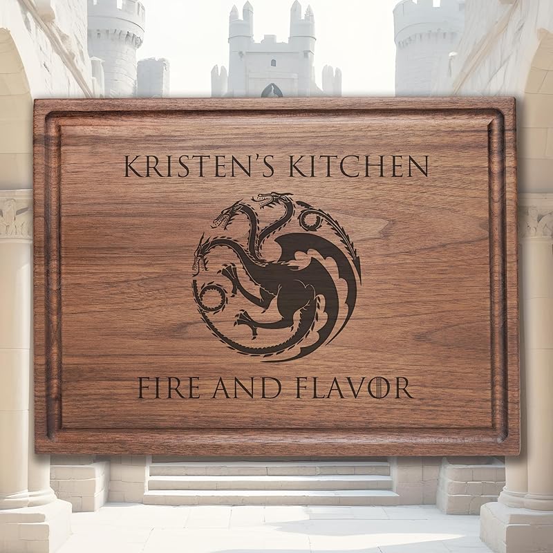 Straga Personalized Dragon Cutting Board - House Targaryen Gift - USA Made Handcrafted Wood Charcuterie-Housewarming, Anniversary, Birthday, Christmas Gift Idea 055