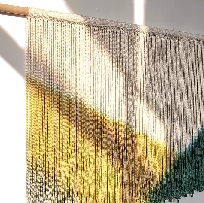 Flber Large Wall Hanging Tie-Dye Yarn Tapestry Geometric Colorful Bohemian Wall Décor 57" Wx31 L (Green Yellow)