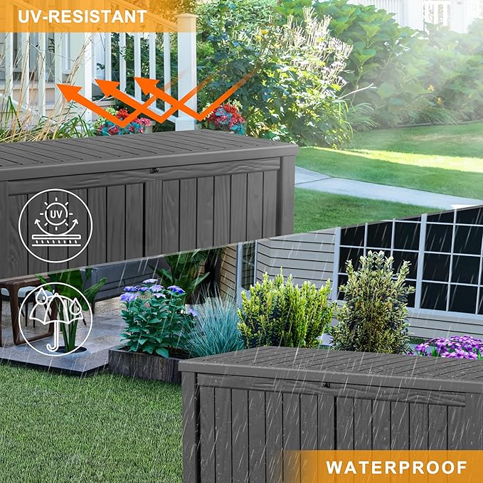 120 Gallon Deck Box,Resin Outdoor Storage Box with Lockable for Patio Furniture, Pool Toys, Garden Tools Waterproof Outside Storage Box (Black)