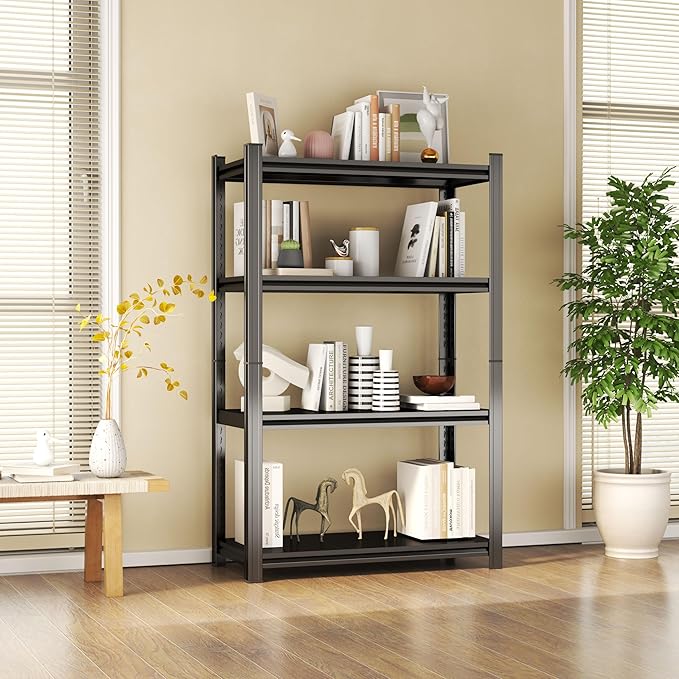 Tall Bookshelf with Open Shelves, Metal Office Book Shelf, Adjustable Organizer Bookcase, Standing Storage Organizer Shelf for Living Room (40" W*18" D*63" H)