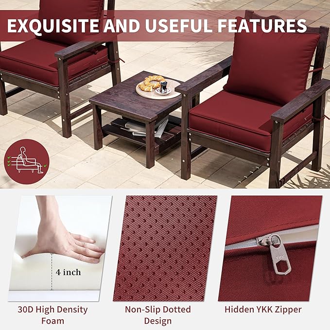 Premium Outdoor Seat Cushion Chair Cushions for Patio Furniture 22 L X 22 W X 4 H Waterproof & Fade Resistant Deep Seat and Backrest Cushion Set with Removable Covers for Chair, Sofa