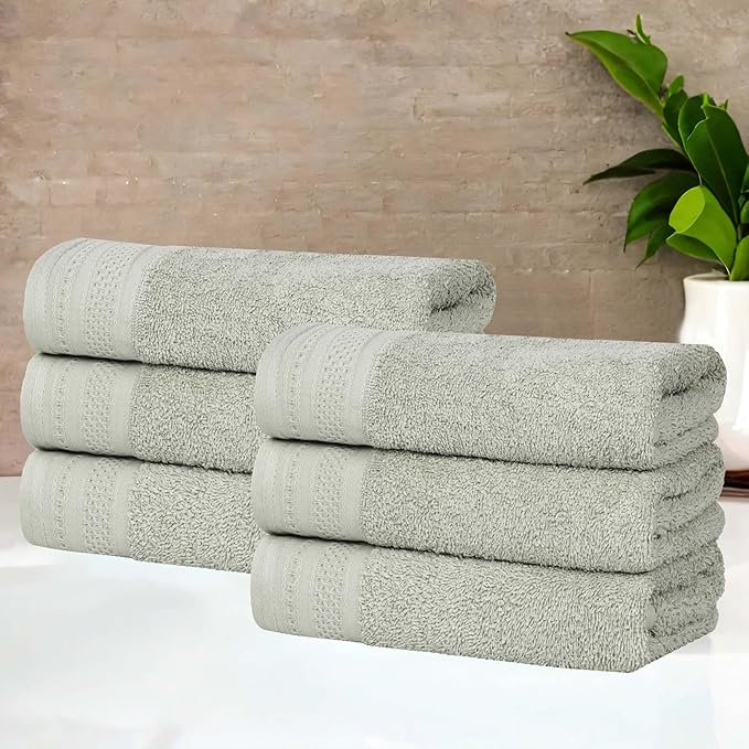 Superior Honeycomb Cotton Medium Weight Towels, for Guest Bath, Master Bathroom, Shower, Kitchen, Quick Dry, Adults, Home Essentials, Textured Waffle Border, Towel Set, Hand Towels, Set of 6, Sage