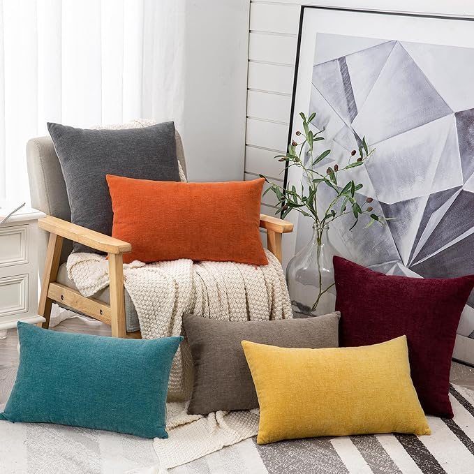 GAWAMAY Decorative Chenille Throw Pillow Covers 26x26 Inch Pack of 2, Soft Square Couch Pillow Cover for Sofa Cushion Living Room Bedroom Oversized Pillowcases Taupe Grey 66x66cm (ONLY Covers)