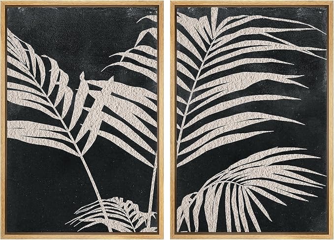 SIGNWIN Framed Canvas Print Wall Art Palm Leaf Print, Minimalist Wall Art, Black White Wall Art Prints for Living Room, Bedroom, Office - 24"x36"x2 Natural
