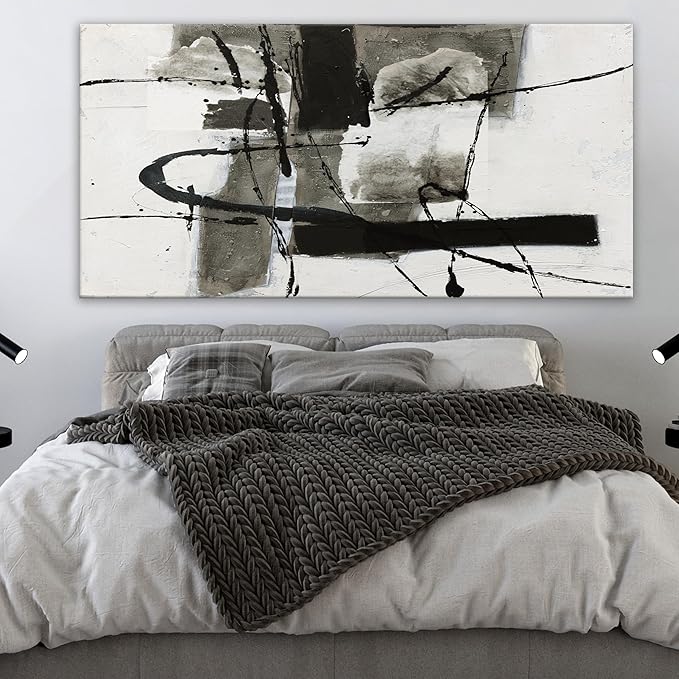 QSQ Large Abstract Wall Art Wall Decor Black And White Wall Art Canvas Picture Painting Artwork For Bedroom Dinning Room Canvas Art Modern Home Decor 29x58 In