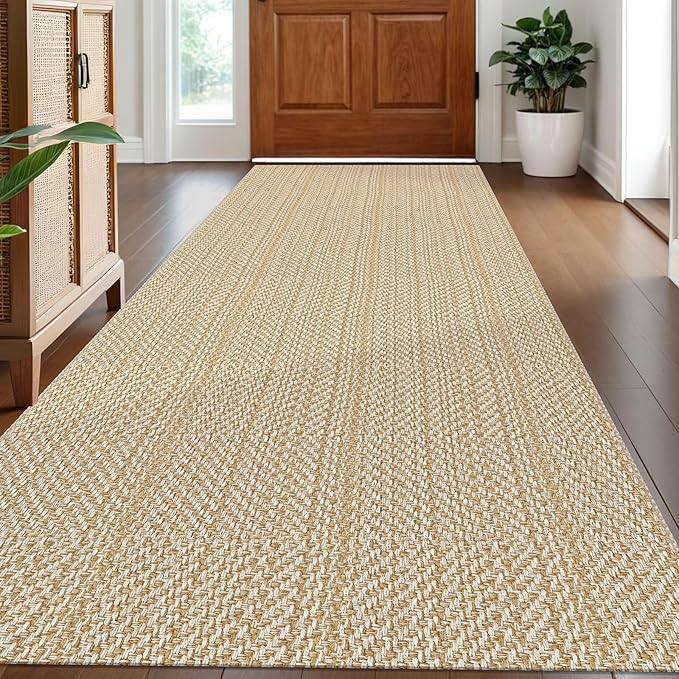 IOHOUZE Washable Runner Rug 3x8 Non Slip Rubber Backed Wide Hallway Runner Entryway Runner Indoor, Kitchen Rugs Woven Floor Carpet for Hall Entrance Bedroom, Warm Beige/Orange/Apricot