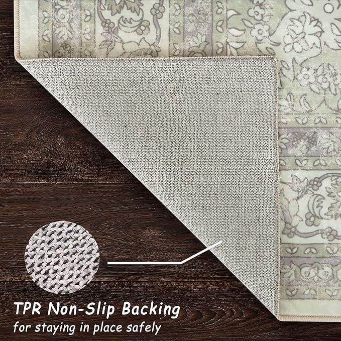 vivorug Runner Rug 2'x8' Vintage Floral Washable Non-Slip Runners for Hallways Kitchen Entryway Laundry Room Carpet Hallway Runner Sage Green