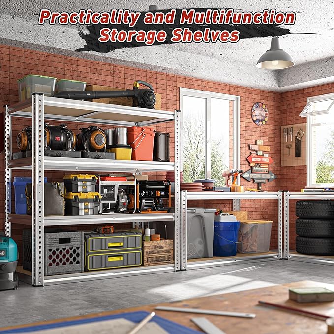 REIBII 40" W Garage Shelving 2000LBS Storage Shelves Adjustable Metal Shelving 4 Tier Pantry Shelves for Garage Closet Kitchen Basement 40" W x 19.7''D x 60''H, Silver