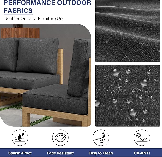 UIXE 24.5" Deep Seat Outdoor Cushion Set with Back Pads, Patio Furniture Cushions, Sectional Sofa Bistro Chair Cushion - Dark Gray, Set of 2