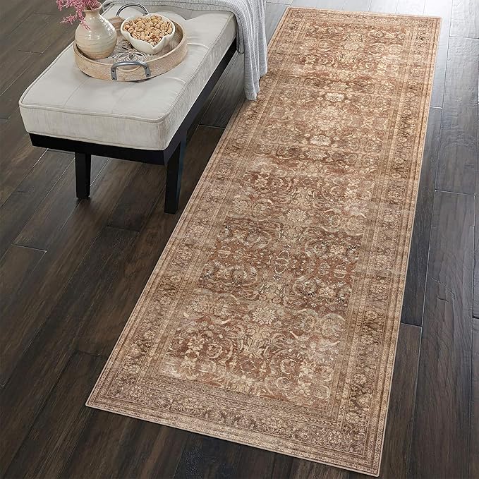 vivorug Runner Rug 2'x7' Vintage Washable Non-Slip Runners for Hallways Kitchen Entryway Laundry Room Carpet Hallway Runner Brown
