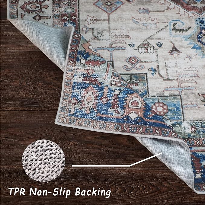 vivorug 4x6 Rug, Small Area Rug for Living Room, Bedroom, Kitchen, Machine Washable Non-Slip Throw Rug, Vintage Carpet for Entryway Nursery Coffee Table - Durable (Brown)