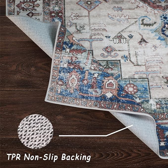 vivorug 6x9 Area Rug, Ultra-Soft Washable Rug for Living Room, Dinner Room, Bedroom, Non-Slip Vintage Rug, Indoor Carpet Large Area Rug, Brown