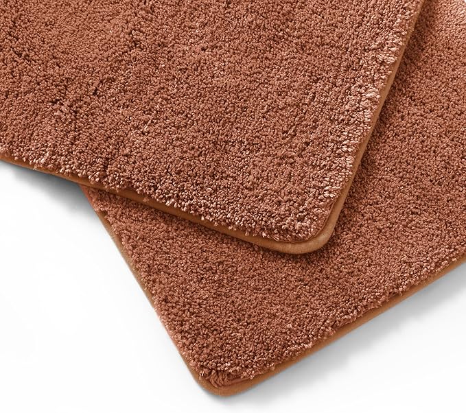 YHF Bathroom Rug Set 2 Piece, Extra Thick & Soft Microfiber Shaggy, Machine Washable Bath Mats, Absorbent Bath Rugs, Non-Slip Rubber Backing Bath Mat for Bathroom Floor, Tub and Shower, Rust