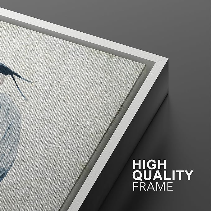 MUDECOR Framed Canvas Print Wall Art Heron Bird Wild Animal Prints Minimalist Modern Art Boho Relax Cozy Decor for Bedroom - 24"x36"x3 White