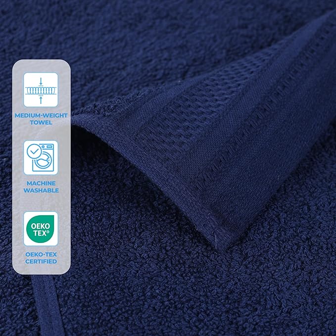 Superior Honeycomb Cotton Medium Weight Towels, for Guest Bath, Master Bathroom, Shower, Adults, Home Essentials, Textured Waffle Border, Assorted Towel Set, 12 Piece Face Towel Set, Navy Peony