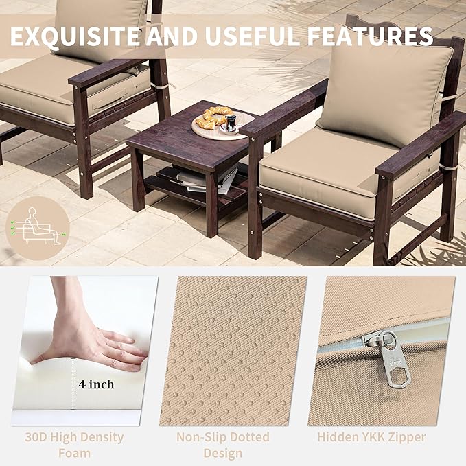 Premium Outdoor Seat Cushion Chair Cushions for Patio Furniture 22 L X 24 W X 4 H Waterproof & Fade Resistant Deep Seat and Backrest Cushion Set with Removable Covers for Chair, Sofa