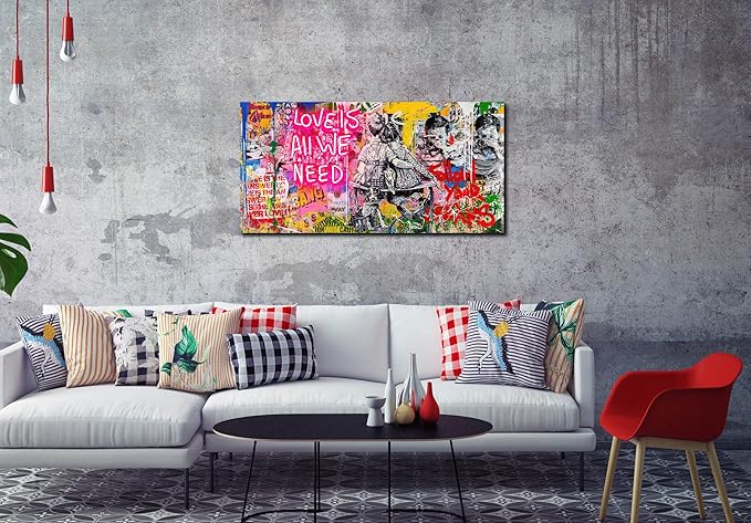 JKWALL77 Banksy Street Wall Art - Graffiti Abstract Canvas Wall-Art for Living Room Ready To Hang Size 40" x 20"