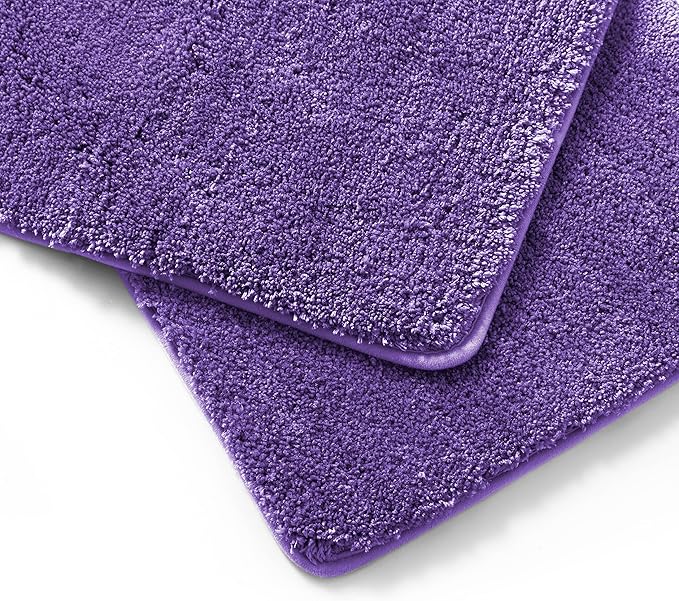 YHF Bathroom Rug Set 2 Piece, Extra Thick & Soft Microfiber Shaggy, Machine Washable Bath Mats, Absorbent Bath Rugs, Non-Slip Rubber Backing Bath Mat for Bathroom Floor, Tub and Shower, Purple