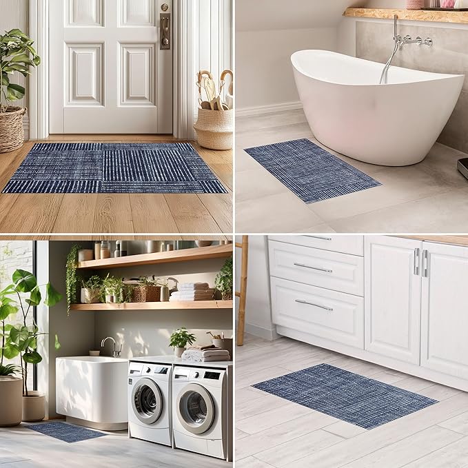 Canvas Navy Washable Rug, 2 x 3 ft (Blue, 36" x 24")