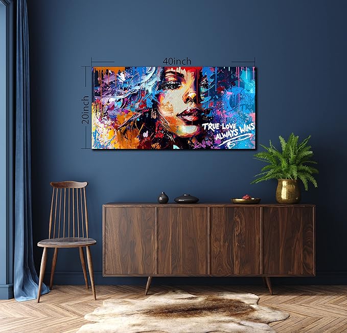 JKWALL77 Graffiti Canvas Girl Wall-Art - African American Wall Art Living Room - Modern Fashion Wall Decor Ready To Hang Size 40" x 20"
