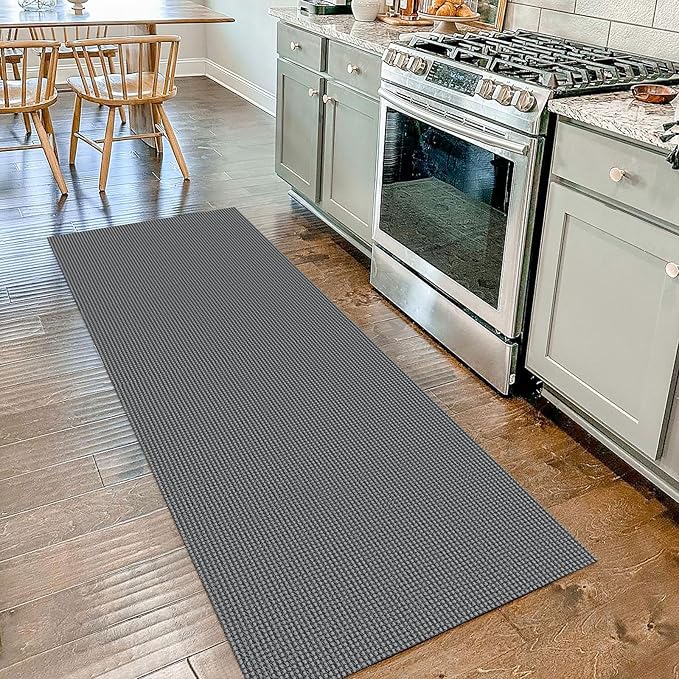 IOHOUZE Washable Runner Rug 2x7 Non Slip Runners for Hallways Entryway Runner Indoor, Kitchen Rugs Woven Cotton Floor Carpet for Kitchen Hall Entrance Bedroom, Dark Grey