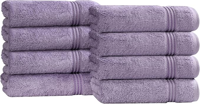 Superior Egyptian Cotton 8-Piece Hand Towel Set, Towel Basics For Quick Dry, Absorbent Small Towels, Facial, Spa, Kitchen, Bathroom Essentials, Apartment, Guest Bath, Soft, Washcloth, Royal Purple