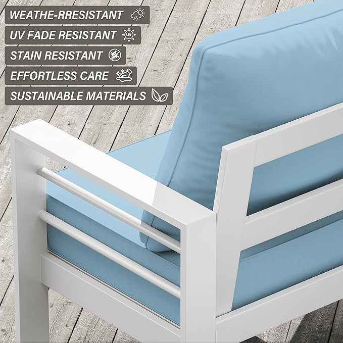 Outdoor Seat Cushion Set 24 x 24 x6.5 Inch Splash-Proof & Fade Resistant Patio Furniture Cushions with Removable Cover Deep Seat & Back Cushion with Straps for Chair Sofa Couch