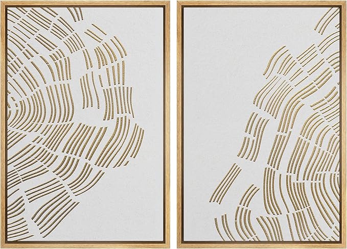 MUDECOR Framed Canvas Print Wall Art Set Gold White Forest Tree Wood Rings Abstract Nature Illustrations Modern Art Decorative Contemporary Chic for Living Room, Bedroom, Office - 16"x24"x2 Natural