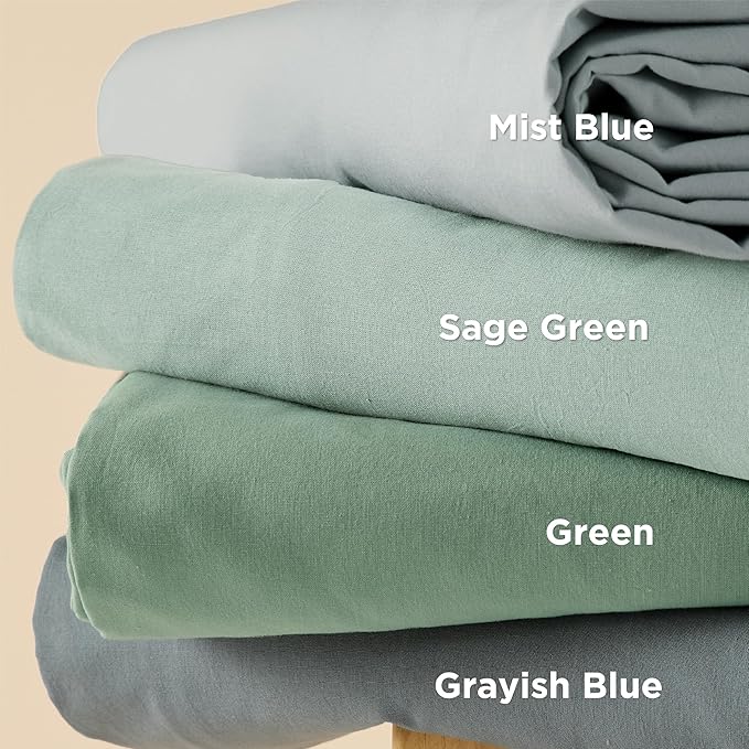 Bedsure 100% Washed Cotton Duvet Cover King Size - Mist Blue Minimalist Cotton Duvet Cover Linen Like for All Seasons - GentleSoft™ Plain Simple Bedding, 3 Pieces (Mist Blue, King, 104"x90")
