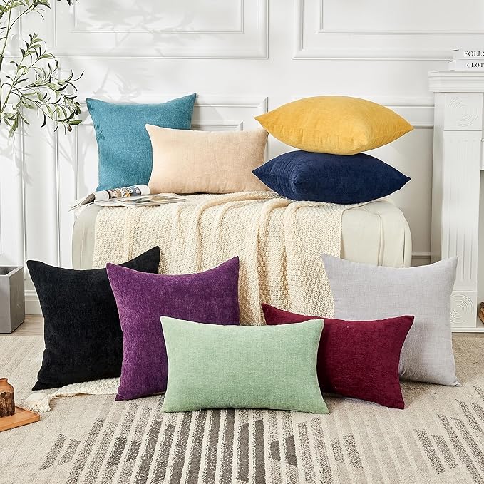 GAWAMAY Decorative Square Throw Pillow Covers 20"x20" Inch Set of 2, Super Soft Chenille Pillows Farmhouse Fall Pillowcase for Living Room Bedroom Sofa Couch Cushion Cover Smoke Blue 50x50cm