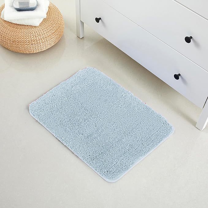 YHF Bathroom Rugs 17”x24, Extra Thick & Soft Microfiber Shaggy, Machine Washable Bath Mats, Absorbent Bath Rugs, Non-Slip Rubber Backing Bath Mat for Bathroom Floor, Tub and Shower, Blue
