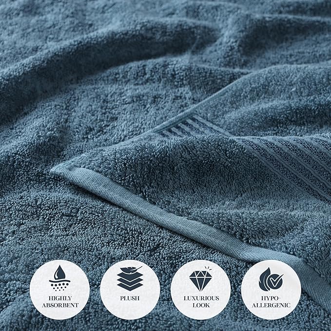 Superior Egyptian Cotton 6-Piece Towel Set, Bathroom Essentials, Towels For Bathroom, Apartment, Airbnb, Guest Bath, Face, Hand, Bath Towels, Washcloths, Absorbent, Fast Drying, Sapphire