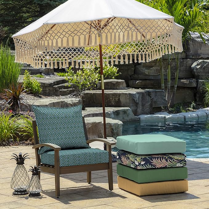Arden Outdoor Deep Seat Cushion Set, 24 in x 24 in, Weather-Proof, Rain-Proof, Fade Resistant Patio Cushion for Chair, Sofa, and Couch Alana Tile