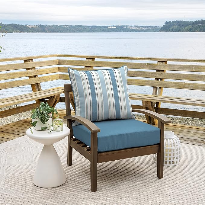 Arden Outdoor Deep Seat Cushion Set, 24 in x 24 in, Weather-Proof, Rain-Proof, Fade Resistant Patio Cushion for Chair, Sofa, and Couch French Blue Linen Stripe