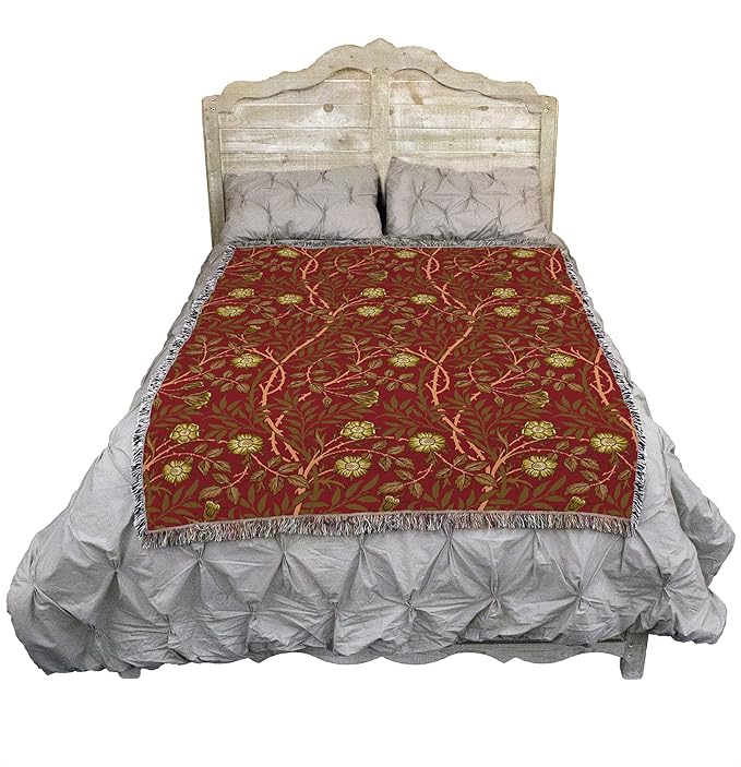 Pure Country Weavers William Morris Sweetbriar Scarlet Blanket - Arts & Crafts - Gift Tapestry Throw Woven from Cotton - Made in The USA (72x54)