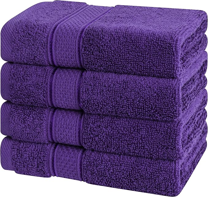American Soft Linen Salem Washcloth Sets, 4 Piece Luxury 600 GSM 100% Cotton Washcloths for Bathroom, 13x13 inches Washrags Premium Quality Hand Face Towels, Purple