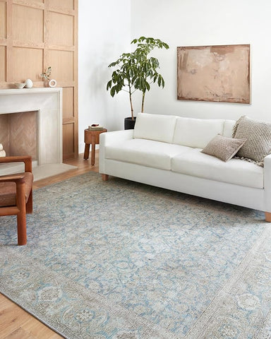 Loloi Wynter Collection WYN-10 Ocean/Silver 2'-3" x 3'-9" Accent Rug, .13" Thick, Area Rug, Soft, Durable, Printed, Vintage Inspired, Low Pile, Non-Shedding, Easy Clean, Living Room Rug