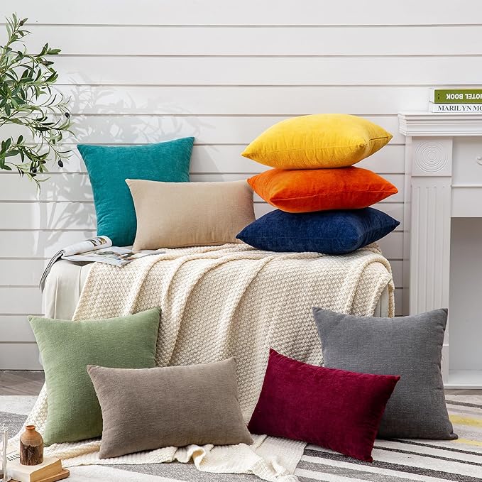 GAWAMAY Decorative Square Throw Pillow Covers 22"x22" Inch Set of 2, Super Soft Chenille Pillows Farmhouse Fall Pillowcase for Living Room Bedroom Sofa Couch Cushion Cover Sage Green 55x55cm