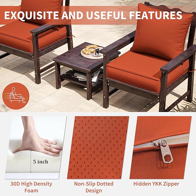 Premium Outdoor Seat Cushion Chair Cushions for Patio Furniture 24 L X 24 W X 5 H Waterproof & Fade Resistant Deep Seat and Backrest Cushion Set with Removable Covers for Chair, Sofa