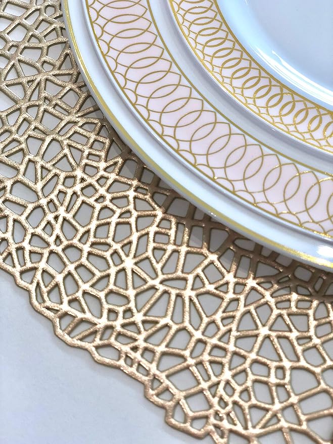 " OCCASIONS " 240 Plates Pack,(120 Guests) Premium Premium Wedding Party Disposable Plastic Plates Set -120 x 10'' Dinner + 120 x 7.5'' Salad/Dessert Plate (Venice Blush and Gold)