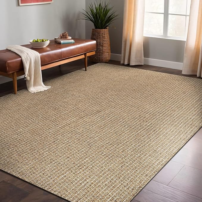 Easy Jute Rugs 4x6 Natural Color Living Room Indoor Outdoor Area Rug for Farmhouse Patio and Kitchen Rug High Traffic Washable Easy to Clean Solid Boho Woven Design Outside Carpet (4 x 6)