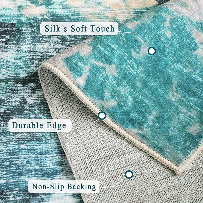 vivorug 5x7 Area Rugs - Ultra-Thin Washable Rug with Non-Slip Backing, Ideal for Living Room, Bedroom, Kitchen Floor Carpet - Modern Abstract, Easy Clean, Durable, Low Pile, Rosy Clouds