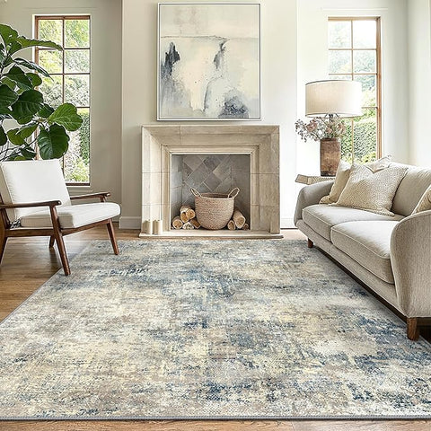 GENIMO Washable Area Rugs for Living Room Bedroom, 8x10 Modern Abstract Non Slip Rug, Low Pile Soft Contemporary Indoor Floor Carpet Cover for Dining Room Kitchen, Light Gray Blue