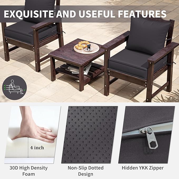 Premium Outdoor Seat Cushion Chair Cushions for Patio Furniture 19 L X 19 W X 4 H Waterproof & Fade Resistant Deep Seat and Backrest Cushion Set with Removable Covers for Chair, Sofa