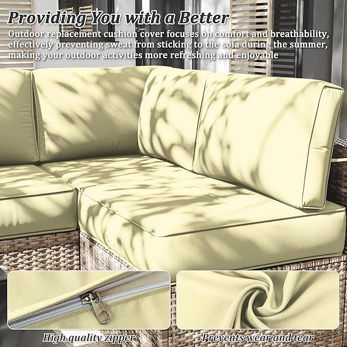 14 Pcs Outdoor Cushion Slipcovers Outdoor Patio Cushion Covers Replacement Waterproof with Zipper for Outdoor Furniture, Patio Sofa Couch 3 Sizes, Covers Only