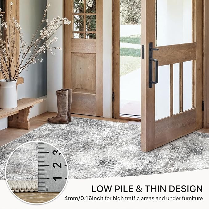 GENIMO Washable Area Rugs for Living Room Bedroom, 8x10 Modern Abstract Non Slip Rug, Low Pile Soft Contemporary Indoor Floor Carpet Cover for Dining Room Kitchen, Grey